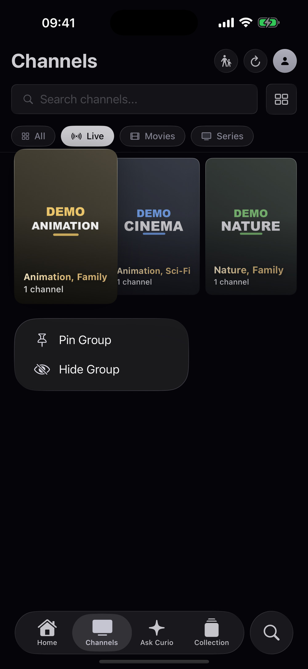 Pin and hide groups